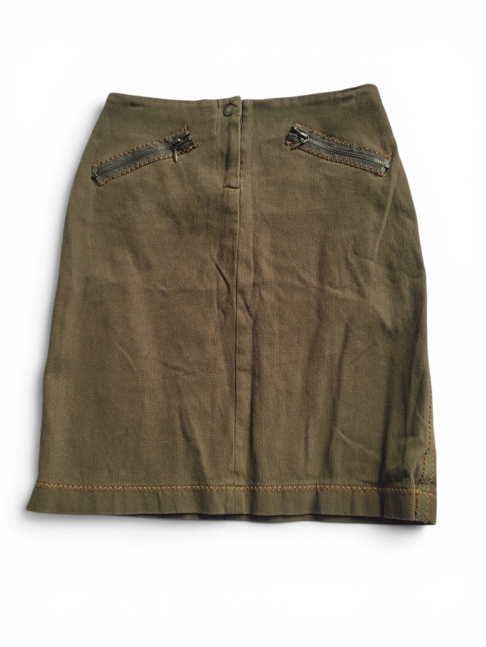 Vintage 90s Grunge Olive Green Mini Skirt with Zipper Accents XS / 2